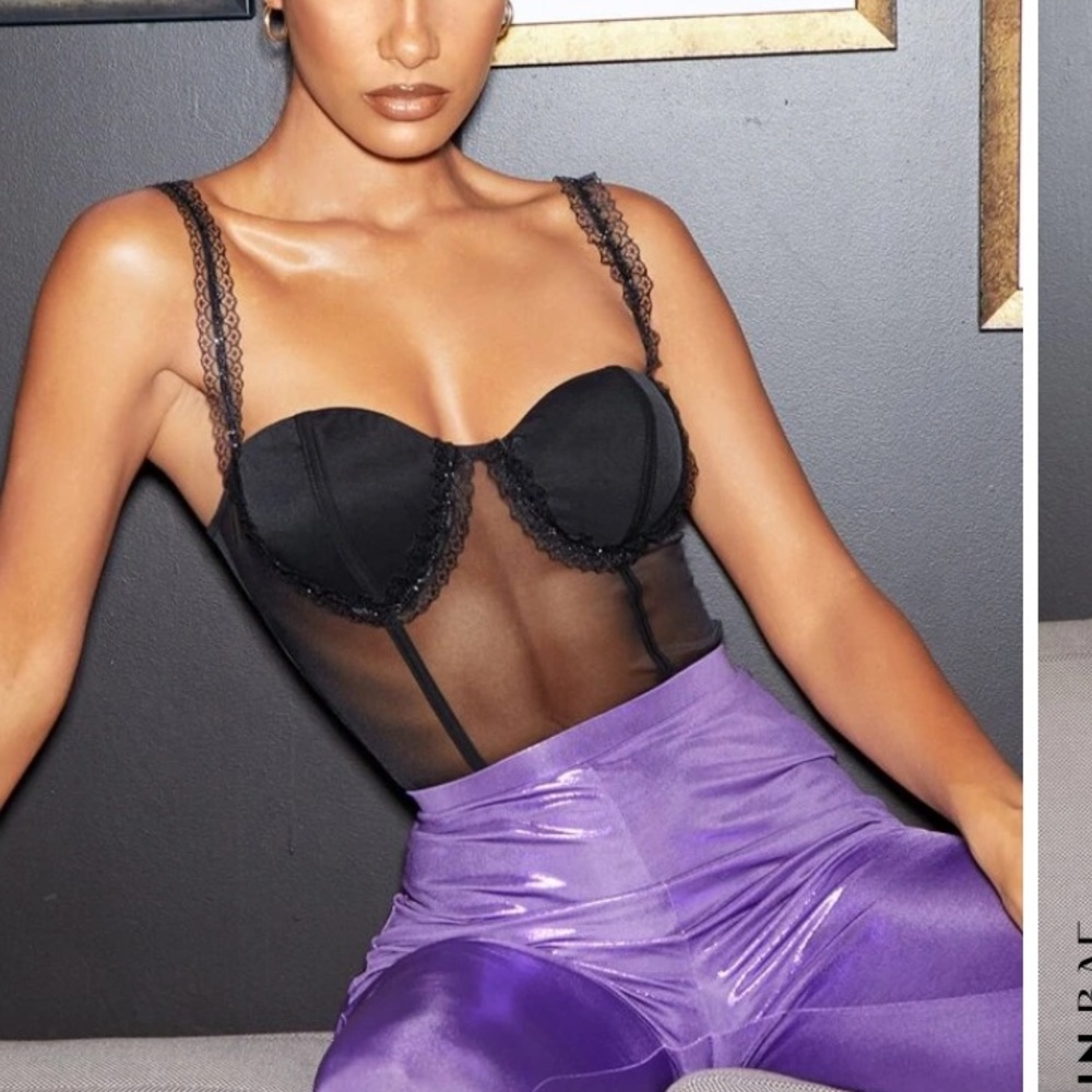 Lace Detail Mesh Bustier Bodysuit